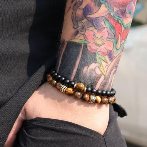Trendy 2pcs /pair Beaded Bracelet For Men Women Natural Matte Tiger eye Stone Braslet Distance Couple Braclet For Lovers Gift