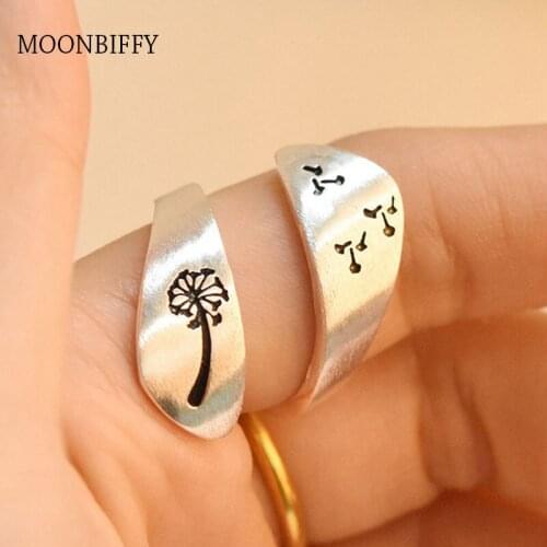 Fashion Adjustable Engraving Dandelion Ring For Women Men Personality Opening Finger Rings Engagement Wedding Party Jewelry