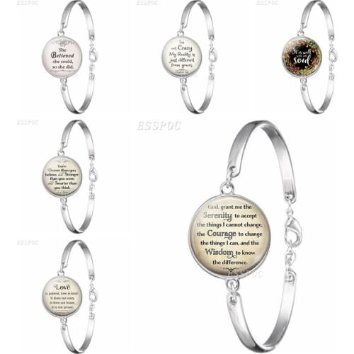 Serenity Prayer Quote Fashion Wrist Bracelet Glass Dome Cabochon Jewelry Round Bangle Bracelets Accessories Women Gift