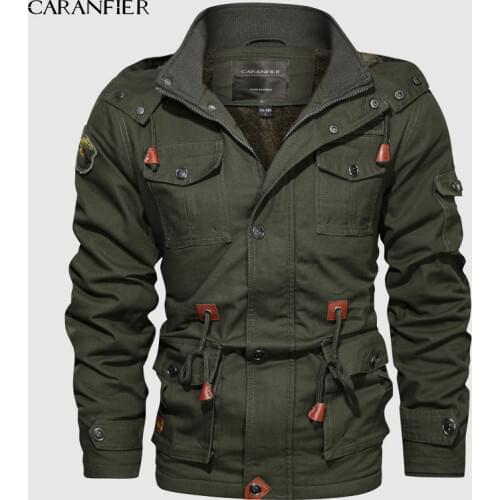 CARANFIER US Size Mens Winter Fleece Jackets Warm Hooded Coat Thermal Thick Outerwear Male Military Jacket Mens Brand Clothing