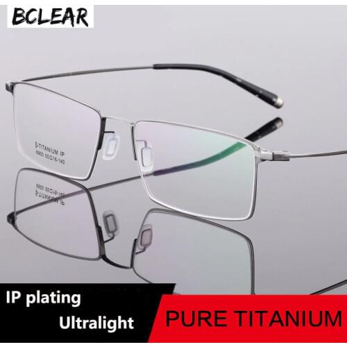 BCLEAR Classic Men Pure Titanium Full Rim Glasses Frames Myopia Optical Frame Ultra-light Slim Eyeglasses Frame Black Gray Color