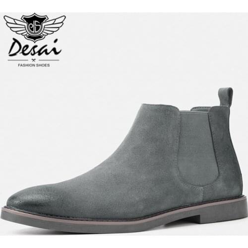 Spring New Short Boots Men 2021 Fashion Popular Business Casual Shoes Gneuine Leather Cow Suede Mens Chelsea Boots Size 40-46