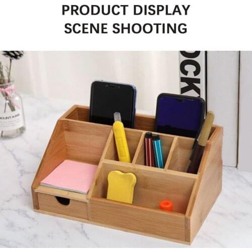 1Pc Desktop Storage Box Bamboo Stationery Organiser Office Storage Notes Shelf Desk Hot Case Pen Holder Rack Pencil Cosmeti I0D0