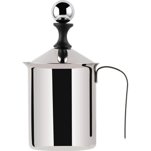 Stainless Steel Manual Milk Frother Hand Pump Creamer Double Mesh Coffee Milk Foam Frothing Pitcher Froth Foamer Cup Marker Jug