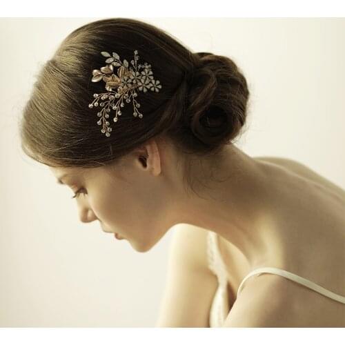 Romantic Sweetheart Bridal Headdress Alloy Crystal Rhinestone Flower Leaves Hair Comb for Wedding Perform Travel Photo O839