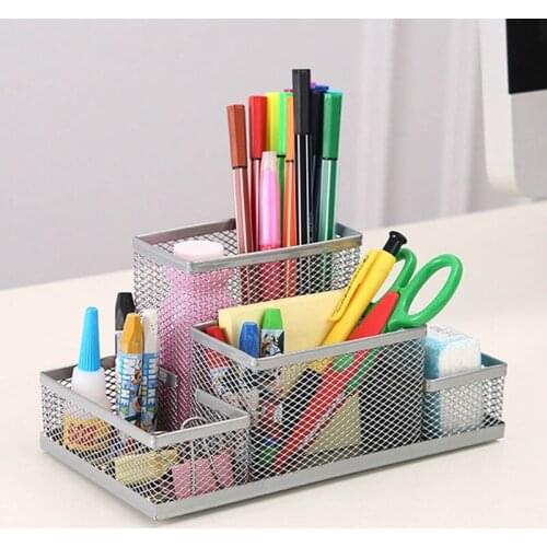 Fashion Multi-function Office Supplies Desk Organizer Mesh Collection Pen Holder Organizer Box For Birthday Gift