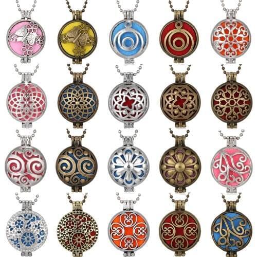 Aromatherapy Necklace 30mm Bronze Magnetic Vintage Flower Locket Pendant Essential Oil Diffuser Jewelry Scent Perfume Necklace