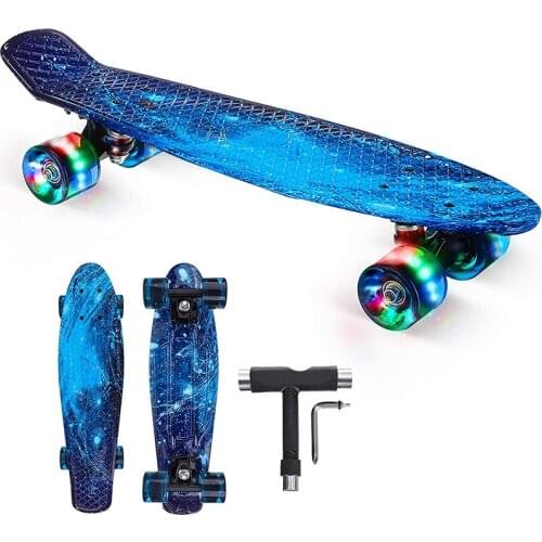 Printing Complete Skateboard 22 Inch Cruiser Skateboard for Beginners Blue with T tools