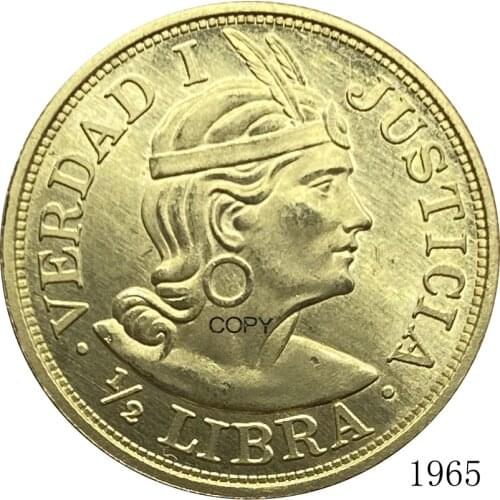 Peru 1965 1/2 Libra Trade Coinage Metal Brass Gold Coin China Carved Casting Souvenir Collectible Replica Copy Coins