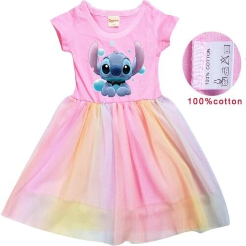 STITCH Girls Christmas Princess Vest Dress 3 4 5 6 7 8 Years Kids t-shirt Dress New Year Party Evening Costume Tutu Gown Clothes