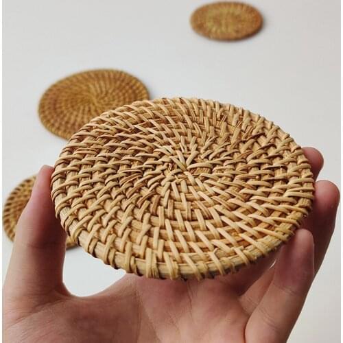 Placemat Pad Coasters Kitchen Table Mats rattan coaster Bowl Mats Padding Mat Insulation Pad Round Placemats Hand-made