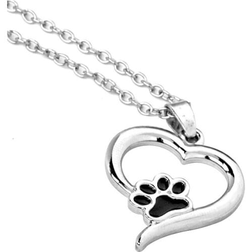 Hollow Lucky Footprint Love Heart Animal Pet Dog Paw Pendant Necklace Love Woman Mother Girl Gift Wedding blessing Jewelry