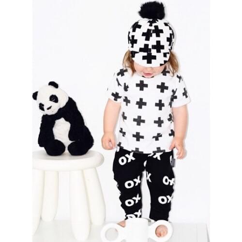 Retail New Fashion Europen American Style Baby Girl Short Sleeve Cross OX Letter Print Clothing Set 0-24Month Kids Suit
