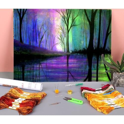 Natural Scenery Apprehension Printed Fabric 11CT Cross Stitch DIY Embroidery Complete Kit DMC Threads Knitting Craft Needle