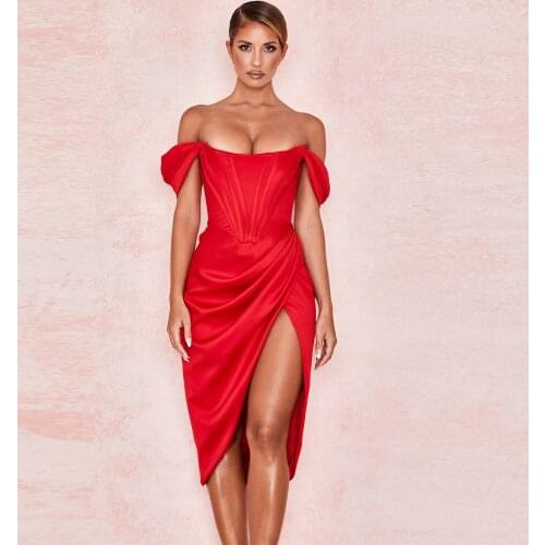 Willbenice Women Sexy Shiny Dress Slash Neck Red White Maxi Off Shoulder Lady Celebrity Party Club Bodycon Dresses Vestidos XL