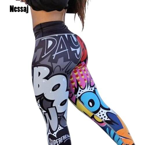 Nessaj High Waist Printed Sexy Leggings Women Workout Clothing Cartoon Casual Pants Long Trouser Push Up Sportswear Leggings