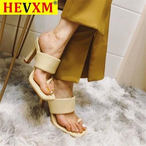 NEW Sexy Women flip flops 2020 Summer High Quality Elegant square toe Dress Shoes Slides Ladies Outdoor Sandal Shoes