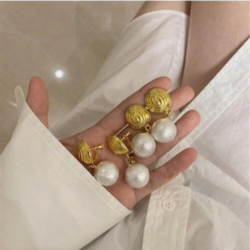 GSOLD Vintage Geometric Irregular Metal Texture Round Earring Commuter Style Imitation Pearl Earring Women Fashion Jewelry