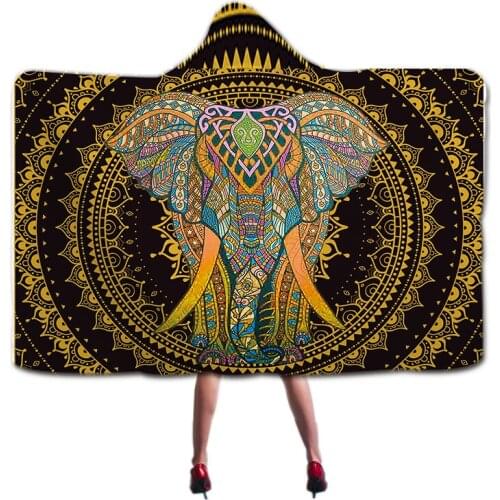 Animals India Elephant Hooded Blanket Portable Winter Wearable Microfiber Hoodie Blanket Cloak Blankets Sofa Bed Throw Blankets