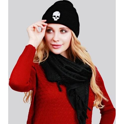 Winter Beanies Unisex Cartoon Skull Print Knitted Windproof Warm Cap Men Women Punk Hip Hop Fashion Ski Cap Skullies Beanies