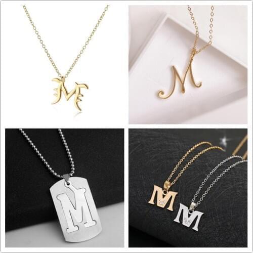 1pcs Family mom name gift Initial Letter M monogram alphabet Stainless steel alloy 26 English word sign pendant Necklace jewelry