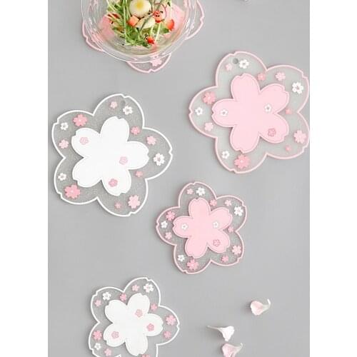 1PC Flower Insulation Coaster Cherry Blossom Table Mat Non-Slip Coffee Tea Cup Holder Tableware Dish Tray Kitchen Accessories
