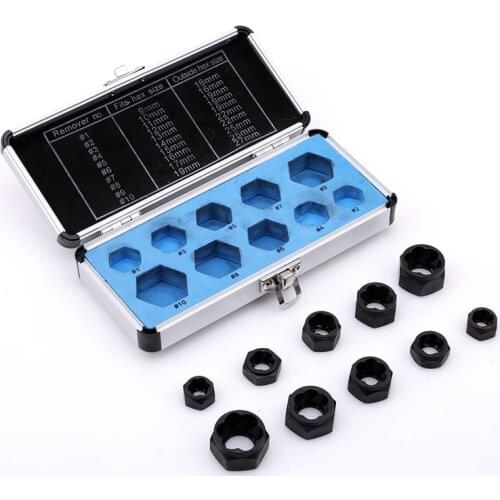 10pcs Nut Bolt Remover extractor Hex head screw extractor Broken bolt Stud Extractor Set (9-19mm) Broken Bolt Removal Kit Black