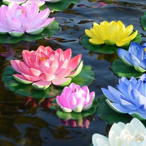 100 Pcs Floating Artificial Flower Lifelike Water Lily Lotus Micro Landscape for Wedding Pond Garden Decoraiton 17 CM Dia
