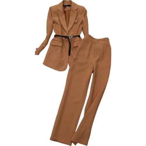 2021 summer new fashion professional lady office suit Retro concise temperament high waist slim wide leg pants