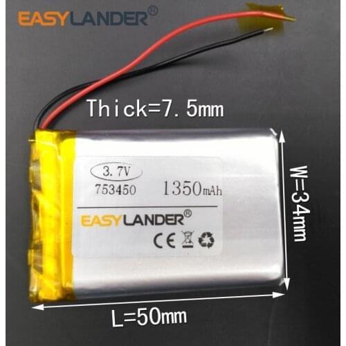 3.7V 753450 1350mAh Rechargeable li Polymer Li-ion Battery For MP3 MP4 Game Player mouse PSP Lampe speaker toys