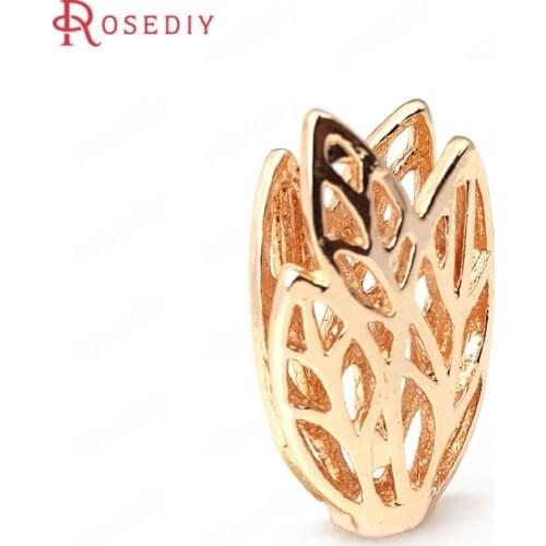 31993)10PCS 15*9*5MM 24K Champagne Gold Color Brass Tree Leaf Beads Caps High Quality Diy Jewelry Findings Accessories