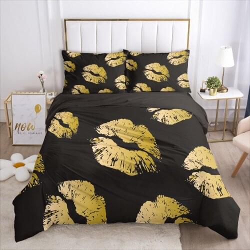 3D Luxury Bedding Sets Comforter/Blanket/Quilt/duvet Cover Set Pillowcases Queen/King/Europe/Russia Size Black Golden Kiss