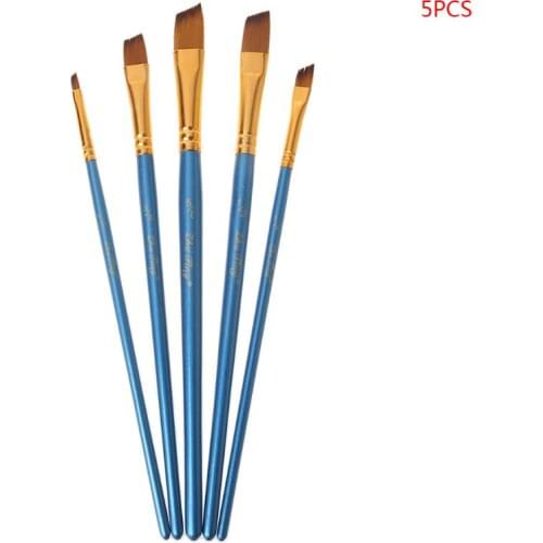 5Pcs Artist Paint Brush Set Nylon Bristles Hair Watercolor Acrylic Oil Painting Round Slant Pen Tip Wood Handle Drawing Art
