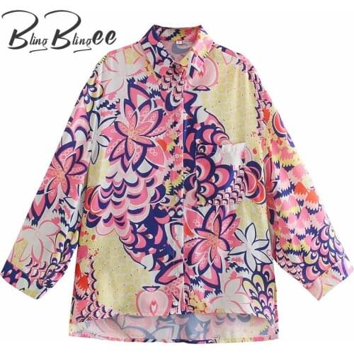 BlingBlingee Floral Print Summer Fashion High Low Hem Women Loose Shirts Pocket Front Drop Shoulder Casual Beach Tops Blouses