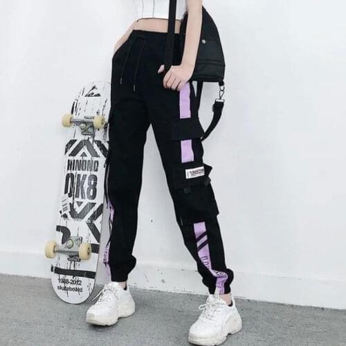 Women Elastic Waist Streetwear Cargo Pants Female Ankle-length Joggers Trousers Plus Size Hip Hop Harajuku Pants Egirl Clothes