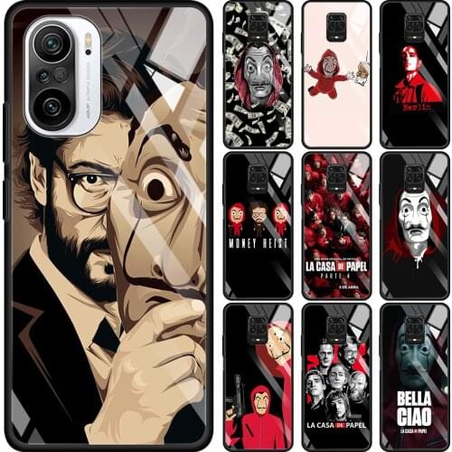 Money Heist House Paper Transparent Glass Case For Redmi Note 9S 9 8 Pro 8T 7 9C 9S 6A 10 K40 K30 9T 8A Bumper