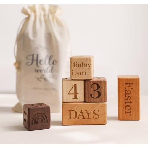 Baby Milestone Cards Wooden Block With Box Set Baby Photography Milestone Memorial Monthly Newborn Photography Props Set
