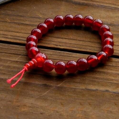 Ethnic Agate Crystal Imitation Obsidian Couple Bracelets Men and Women of Prayer Beads Red Agate Jewelry Bracelet Female Gift