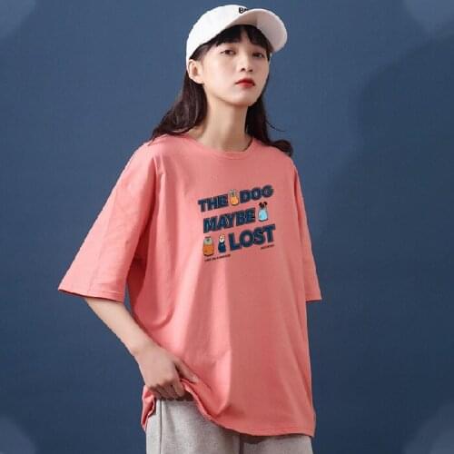 100% cotton womens oversized solid color T-shirt 7 colors casual loose T-shirt Korean style O-neck blouse