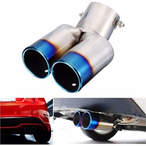 62mm Stainless Steel Dual Exhaust Pipe Tail Muffler Tip Throat Blue Tailpipe Silp on 2.44inch Car Rear Silencer System