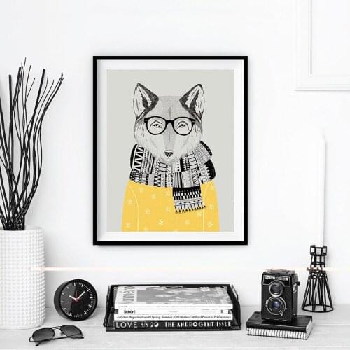 Mr. Fox with scarf Animal Posters and Prints Canvas Art Painting Wall Art Nursery Decorative Picture Nordic Style Kids Decor