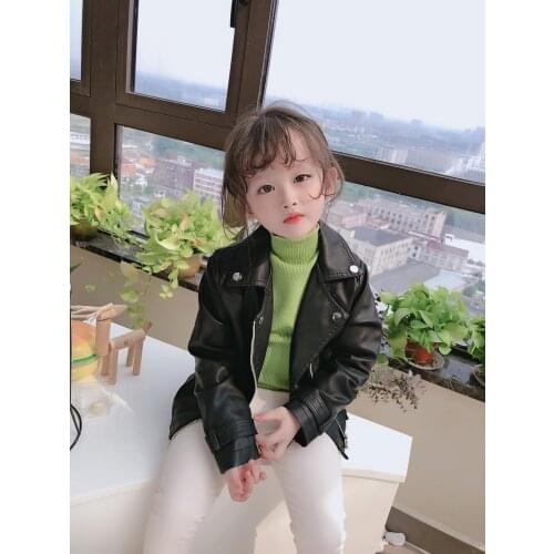 2019 spring and autumn new girls solid PU comfortable jacket children leather Girls Kids boys coat