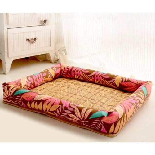Summer Pet Dog Bed Cat Cushion Ice Silk Cool Mat Pet Kennel Cooling Rattan Matress Sleeping Beds