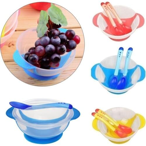 Baby Dinnerware Set Temperature Sensing Feeding Spoon Child Food Bowl Learning Dishes Service Plate/Tray Suction Cup Feeder