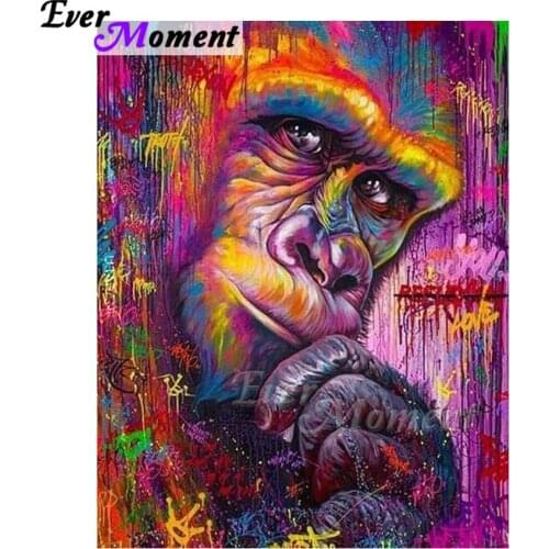 Ever Moment Diamond Painting Picture Of Rhinestone Colorful Gorilla Handmade Full Square Drill Diamond Embroidery Decor ASF1706