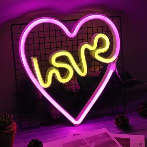 Wall Hanging Decor LED Neon Sign Light Love Heart Wedding Christmas Party Home Decoration Holiday Lighting Neon Night Lamp Gifts