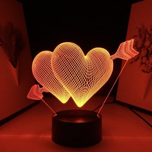 Two Hearts With One Arrow 3D Neon Lamp 7 Color Changes With Remote Control Black Base for Couple Valentine Day Birthday Gifts