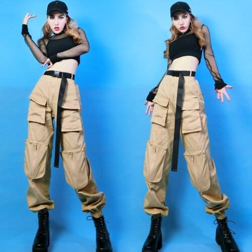 New Hip Hop Costumes Women Jazz Dancer Performance Clothes Street Dance Outfit Stage Wear Adults Sexy Black Mesh Top DNV12909