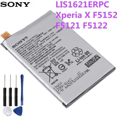 Original SONY Battery For Sony Xperia X L1 F5121 F5122 F5152 G3313 LIP1621ERPC Genuine Replacement Phone Battery + Tools 2620mAh