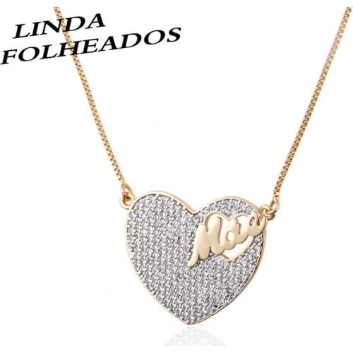 New arrival gold necklace white cubic zircon heart copper pendant necklace for women fashion party simple jewelry necklace gifts